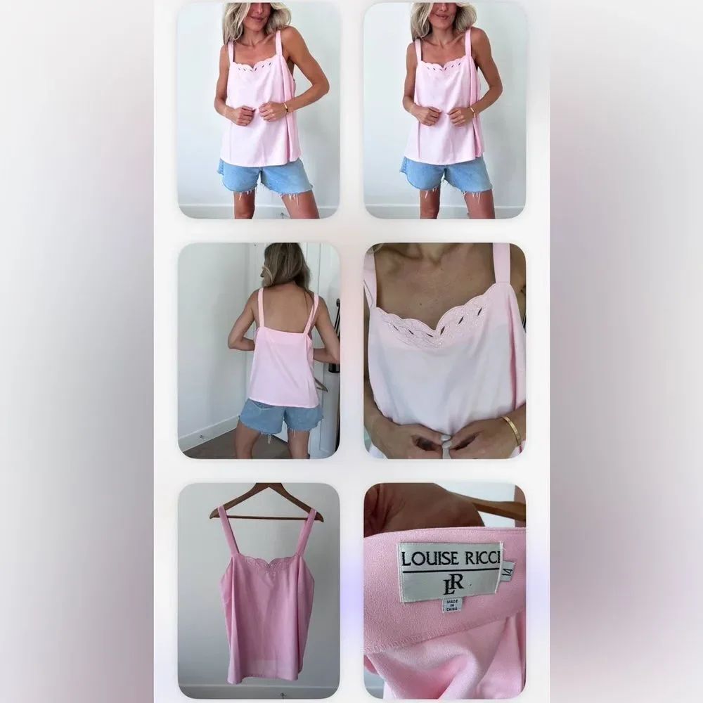 Vintage Louise Ricci LR Pink Scallop Trim Women's Top